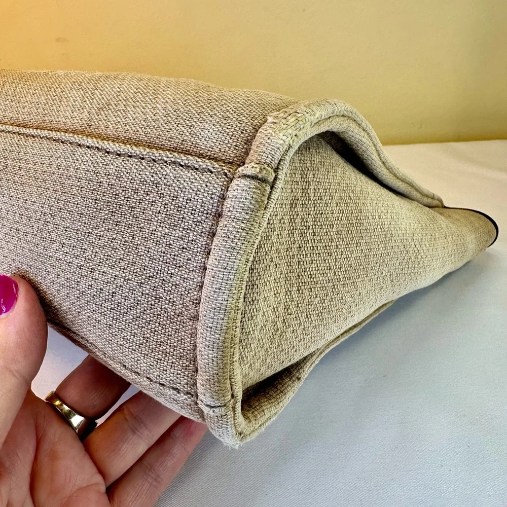 CHANEL CC Deauville Tan Canvas Small Tote SHW White Lettering COA - Picture 15 of 16